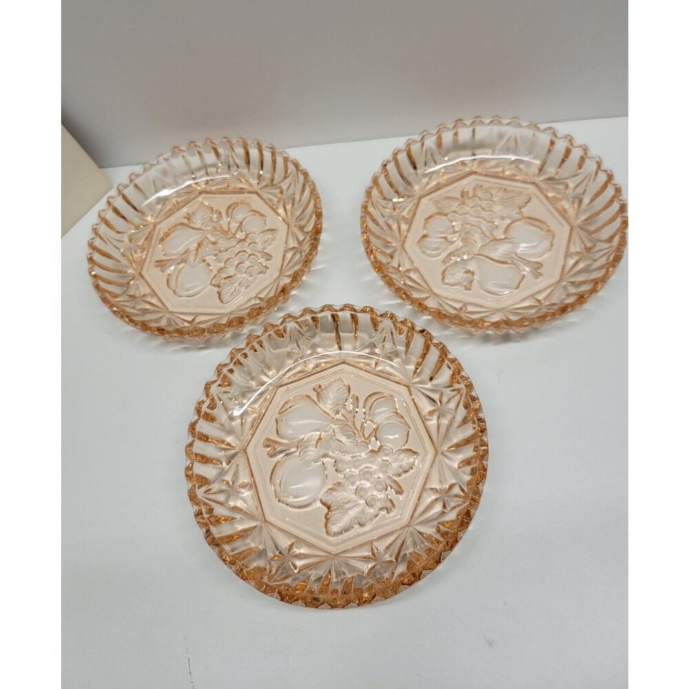 Pink Depression Glass Bowls Federal Glass Pioneer Fruit Design 5.25" Set of 3